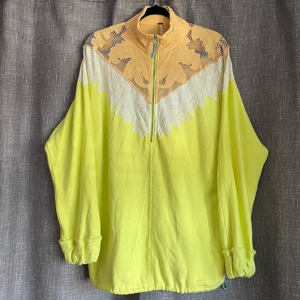 FREE PEOPLE ‘Isla’ Crochet Quarter Zip Pullover Yellow Green Size S - Picture 10 of 14